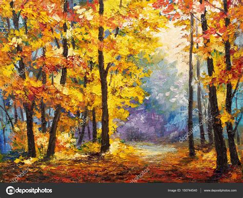 L Automne Dans Le Regard Des Peintres Peinture à L'huile Paysage - La Forêt D'automne Coloré, Parcours Dans
